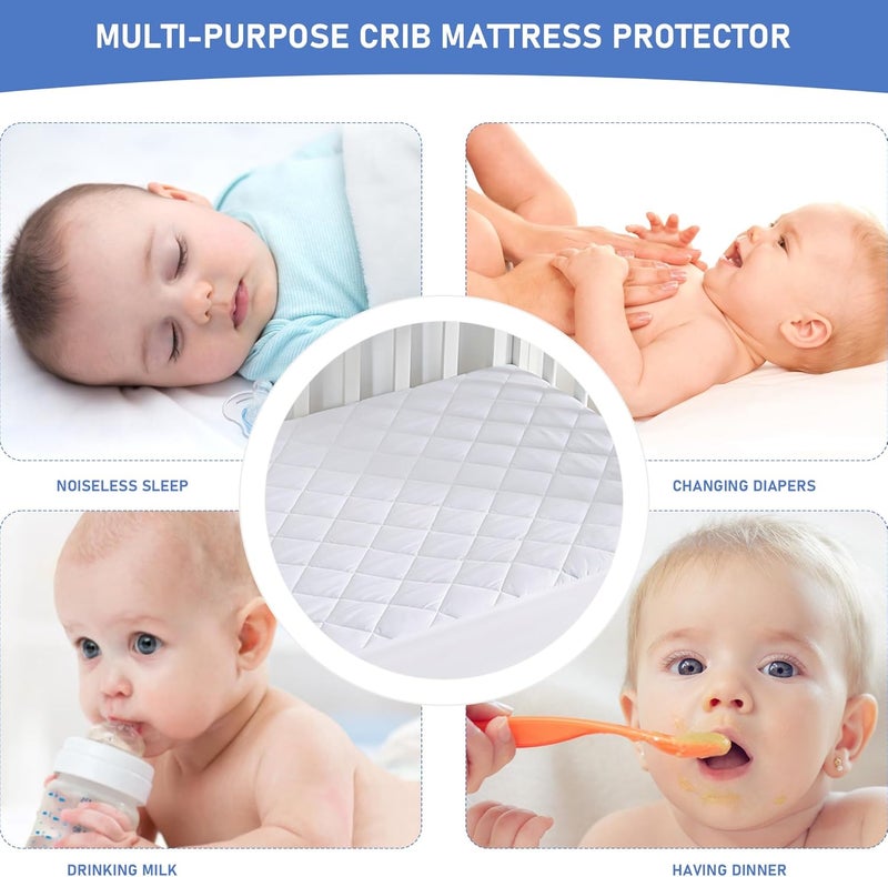 GRT 1 Pack Waterproof Crib Mattress Protector, Quilted Baby Mattress Cover Fitted Deep Pocket from 4" up to 9", Extra Soft Breathable & Noiseless Toddler Mattress Pad 52"x28", White - Image 5